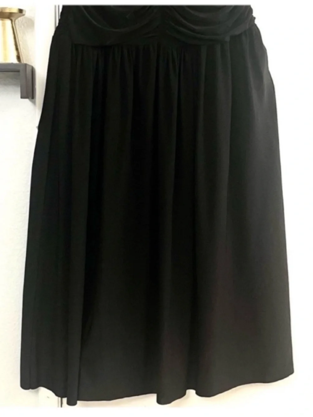 Misa Los Angeles Dalida Black Strapless Ruched Midi Skirt Size Large
